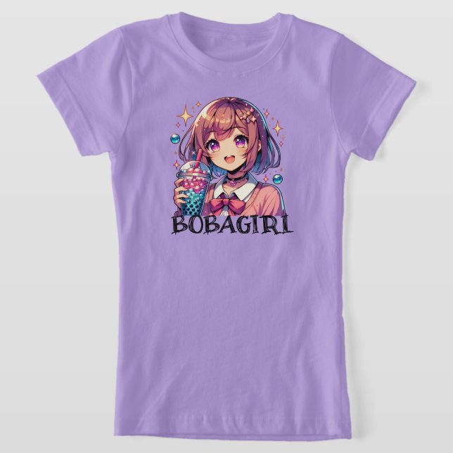 Cute Anime Girl Holding Bubble Tea T Shirt (Laydown)