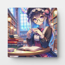 Cute Anime Girl in Glasses Reading