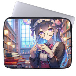 Cute Anime Girl in Glasses Reading Laptop Fodral