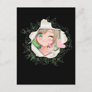 Cute Anime Girl Kawaii Hearts Kärlek Otaku Vykort