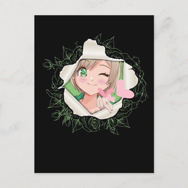 Cute Anime Girl Kawaii Hearts Kärlek Otaku Vykort (Framsida)