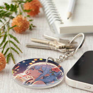 Cute Anime Girl Keychain - Boba Tea Älskare Aesthe