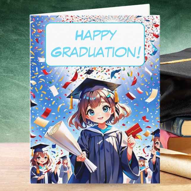 Cute Anime Girl Lycklig Studenten Kort (Spark joy in their achievement with this adorable anime celebration!)