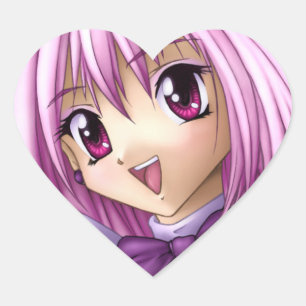 Cute Anime Girl Maid Hjärtformat Klistermärke