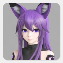 Cute Anime Girl med Fox Öron Fyrkantigt Klistermärke