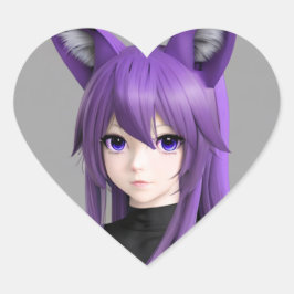 Cute Anime Girl med Fox Öron Hjärtformat Klistermärke