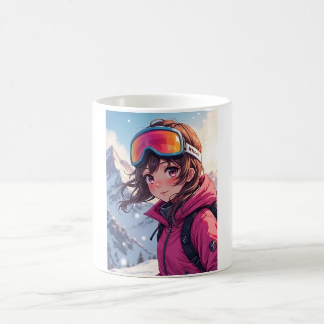 Cute Anime Girl on Snowy Mountain | Cozy Winter Kaffemugg (Center)