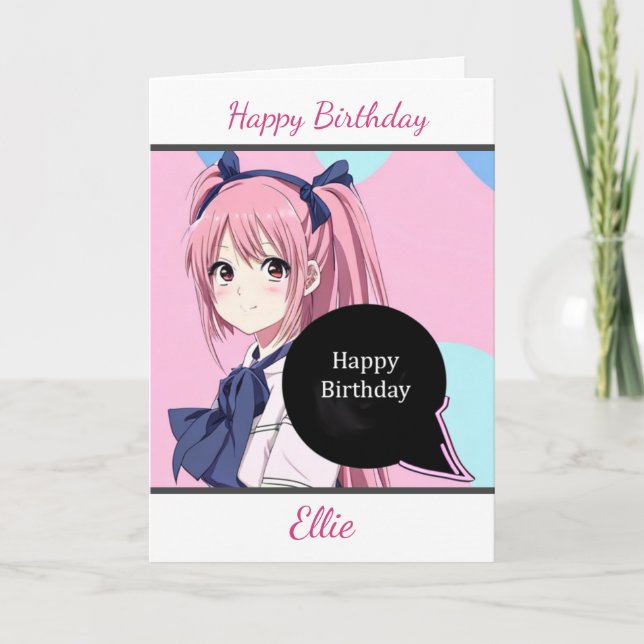 Cute Anime Girl Personlig Birthday Kort (Framsida)