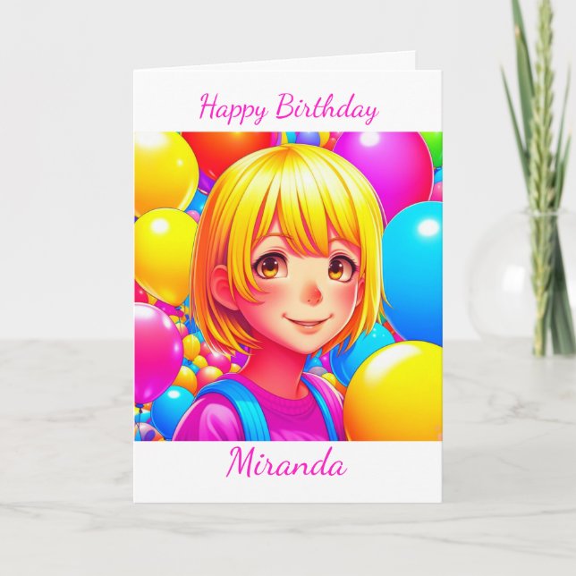 Cute Anime Girl Personlig Birthday Kort (Framsida)