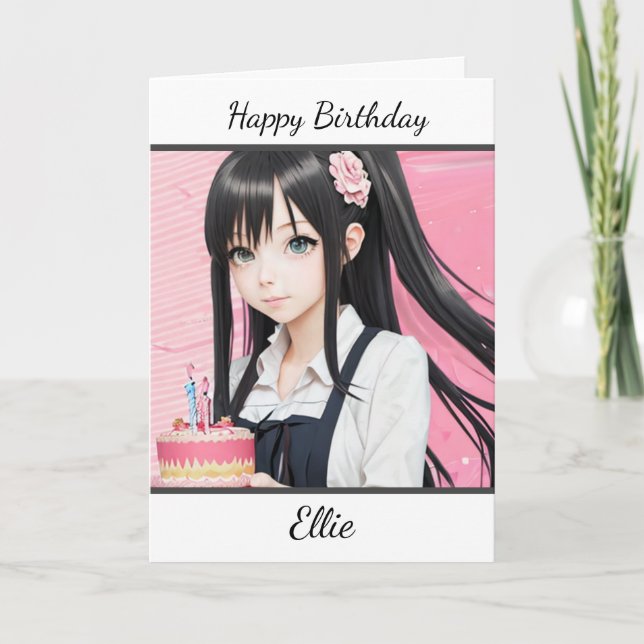 Cute Anime Girl Personlig Grattis på födelsedagen Kort (Framsida)