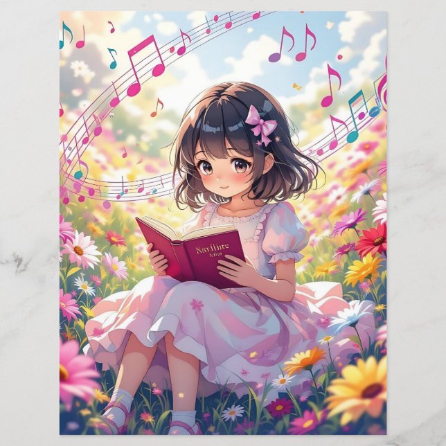 Cute Anime Girl Reading a Bok (Framsida)