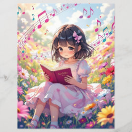 Cute Anime Girl Reading a Bok