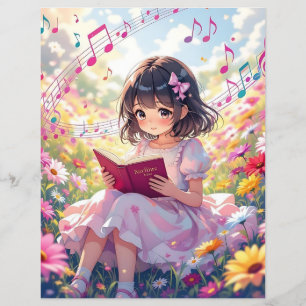 Cute Anime Girl Reading a Bok