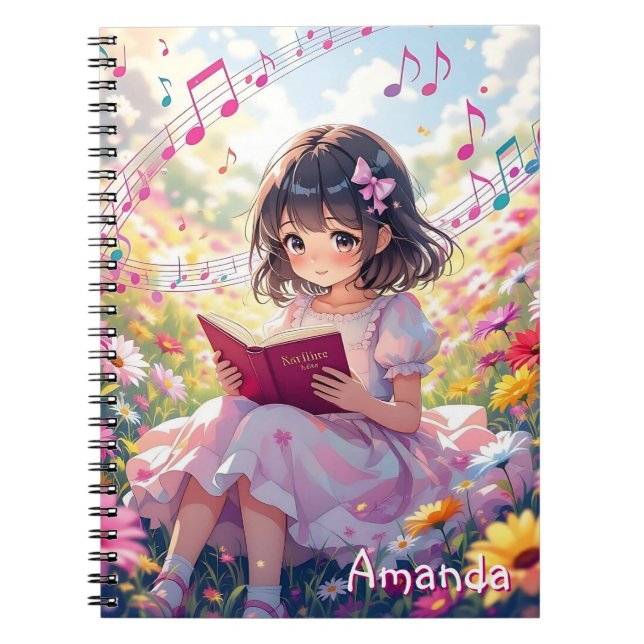 Cute Anime Girl Reading a Book Personalized Anteckningsbok (Framsidan)