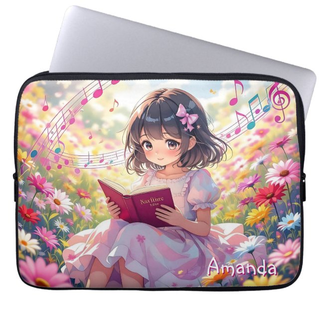 Cute Anime Girl Reading a Book Personalized Laptop Fodral (Framsidan)