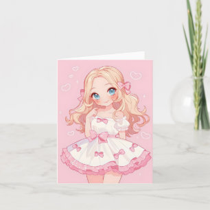 Cute Anime Girl Rosa Kärlek Helgkort
