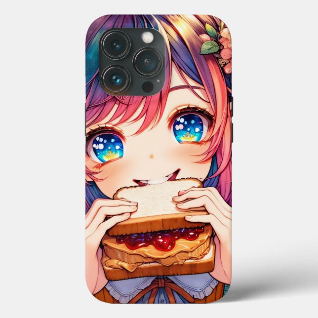 Cute Anime Girl som äter en jordnötssmör och gelég (Baksida )