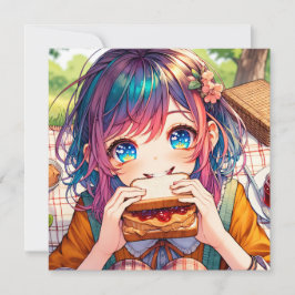 Cute Anime Girl som äter en jordnötssmör och gelég