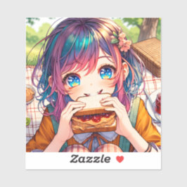 Cute Anime Girl som äter en jordnötssmör och gelég Klistermärken