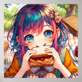 Cute Anime Girl som äter en jordnötssmör och gelég Poster