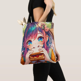 Cute Anime Girl som äter en jordnötssmör och gelég Tygkasse