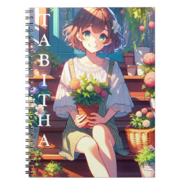 Cute Anime Girl som håller en Personlig Anteckningsbok