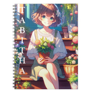 Cute Anime Girl som håller en Personlig Anteckningsbok