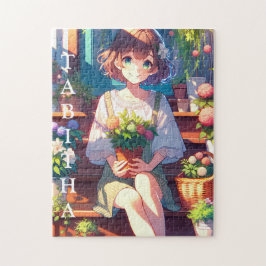 Cute Anime Girl som håller en Personlig Pussel