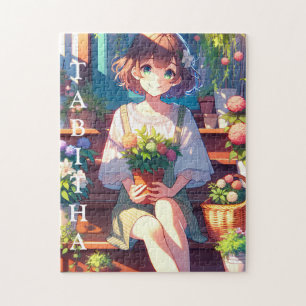 Cute Anime Girl som håller en Personlig Pussel