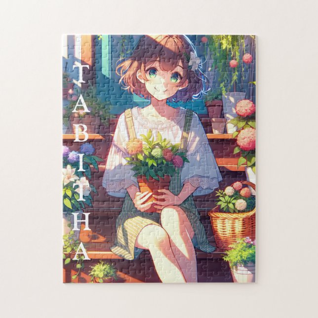 Cute Anime Girl som håller en Personlig Pussel (Vertikal)