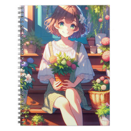 Cute Anime Girl som håller en växt Anteckningsbok