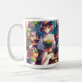 Cute Anime Girl som håller en växt Kaffemugg