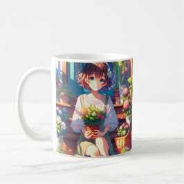 Cute Anime Girl som håller en växt Kaffemugg