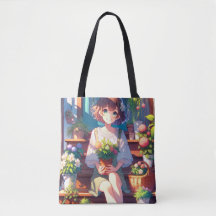 Cute Anime Girl som håller en växt