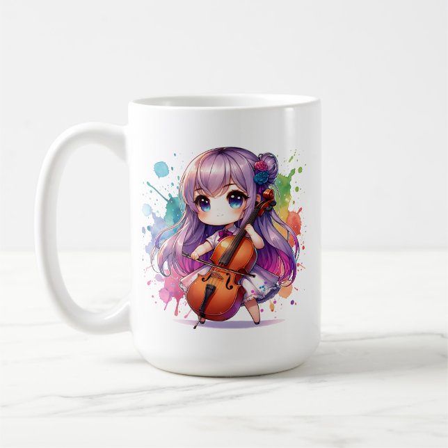Cute Anime Girl spelar Cello Player Kaffemugg (Vänster)