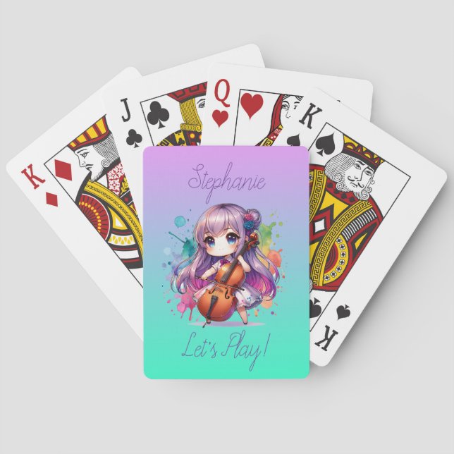 Cute Anime Girl spelar Cello Player Personlig Casinokort (Baksidan)
