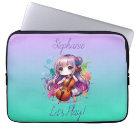 Cute Anime Girl spelar Cello Player Personlig Laptop Fodral