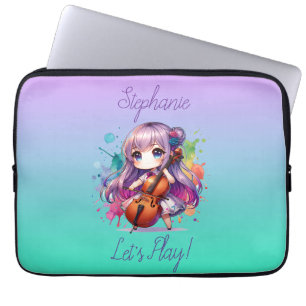Cute Anime Girl spelar Cello Player Personlig Laptop Fodral