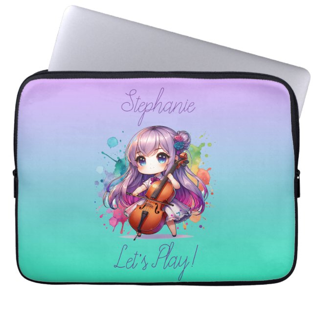 Cute Anime Girl spelar Cello Player Personlig Laptop Fodral (Framsidan)