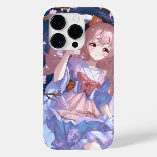 Cute Anime Girl under en Cherry Blommar Träd