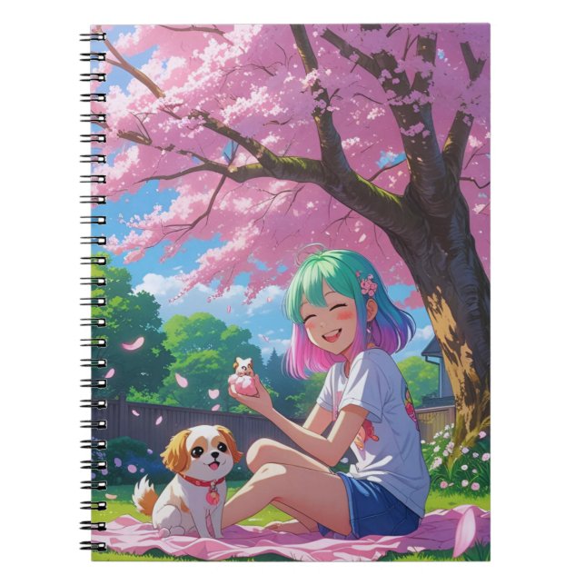 Cute Anime Girl with Doggie Notebook Anteckningsbok (Framsidan)