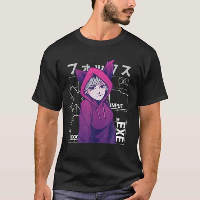 Cute Anime Girl with Fox Öron - Otaku 90S - Japan T Shirt (Framsida)