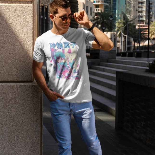 Cute Anime Girl with Plushie T Shirt (Skapare uppladdad)