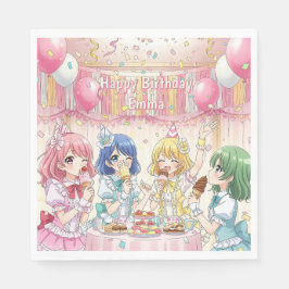 Cute Anime Girl's Ice Cream Birthday Party   Pappersservett