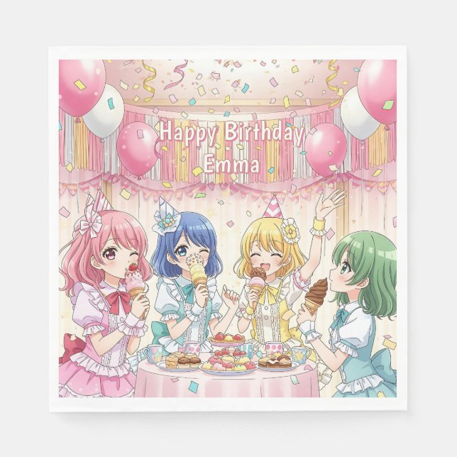 Cute Anime Girl's Ice Cream Birthday Party   Pappersservett (Framsidan)
