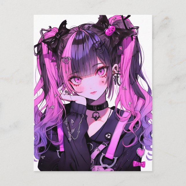 Cute Anime Goth Girl Vykort (Framsida)