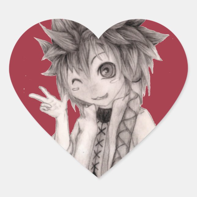 Cute Anime Guy, Original Teckning Hjärtformat Klistermärke (Framsida)