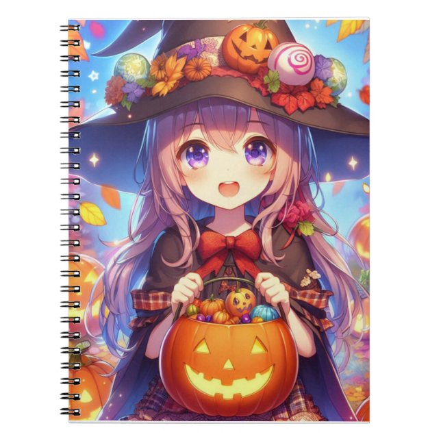 Cute Anime Halloween Witch Anteckningsbok (Framsidan)