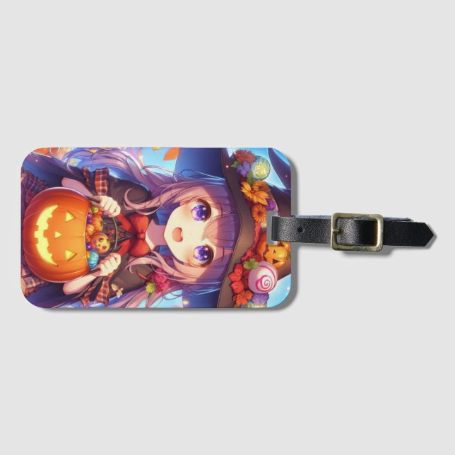 Cute Anime Halloween Witch Bagagebricka (Framsida horisontal)