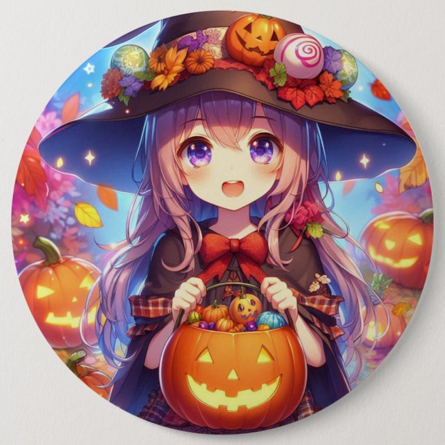 Cute Anime Halloween Witch Knapp (Framsida)